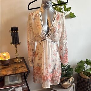 Floral V-Neck Dress with Long Sleeves